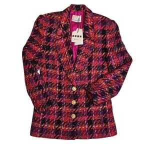 Vintage 80s 90s Dana Buchman Tweed Blazer NWT The Broadway Gold Button Jacket 8